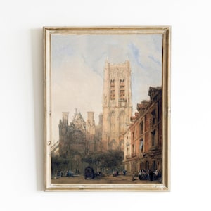 Church of St. Jacques, Dieppe by David Roberts Printable | Church Oil Painting | Fine Art Print | British Art | Cityscape | Dark Academia