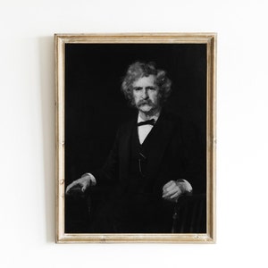 Mark Twain - Charles Noel Flagg Printable | Muted Dark Academia | Older Gentleman Painting | Moody Male Portrait | Writer Author Fine Art
