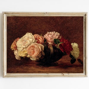 Henri Fantin-Latour - Roses in a Bowl Printable | 19th Century Fine Art Print | Feminine Flower Art | Pink and Red Roses | Floral Still Life