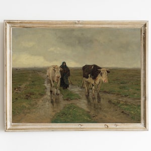 Anton Mauve - Changing Pasture Printable | Muted Dutch Country Scenery | Cow Painting | Dutch Landscape | Netherlands | Vintage Farmhouse