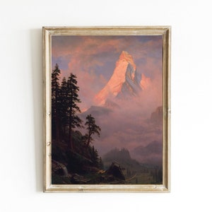 Albert Bierstadt - Sunrise on the Matterhorn Printable | Switzerland Mountain Landscape | Pennine Alps Painting | Zermatt Switzerland