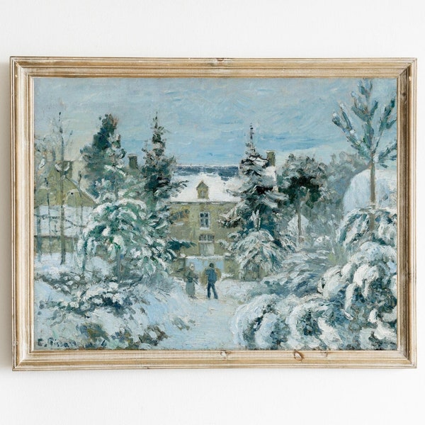 Piette's House at Montfoucault by Camille Pissarro Printable | Vintage Winter Painting | Fine Art Print | Winter Scenery | Christmas Print