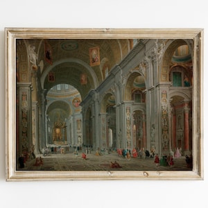 Giovanni Paolo Panini - Interior of Saint Peter&#39;s Basilica, Rome Printable | Roman Catholic Oil Painting | Vatican City Art | Catholic Saint
