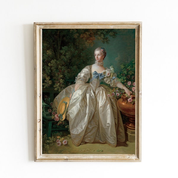 François Boucher - Madame Bergeret Printable | Light Academia Painting | Vintage French Oil Painting | Royal core Painting | Rococo Portrait