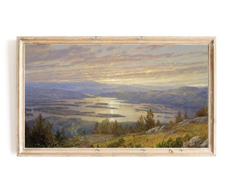 Arte para televisores Samsung Frame / Arte de Nueva Inglaterra para televisores Frame / Lago Squam desde Red Hill por William Trost Richards / Paisaje montañoso de New Hampshire