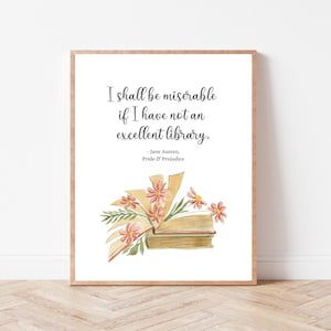 Jane Austen Quote Instant Download Print | Book Lover Gift | Literature Illustration | Gift for her | Library Print | Literary Home Decor