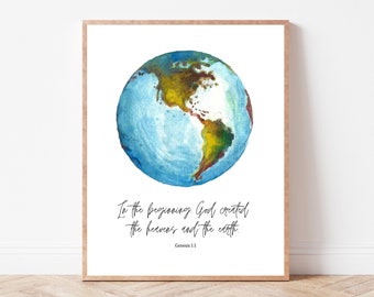 Genesis 1:1 God created the heavens and the earth Instant Download | Catholic Art | Bible Scripture Verse | Old Testament Illustration