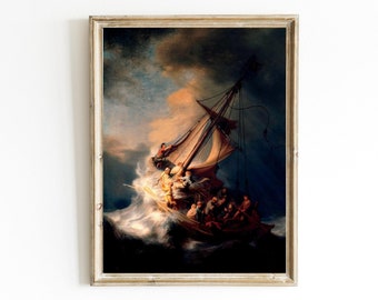 The Storm on the Sea of Galilee by Rembrandt van Rijn Printable | 17th Century Art | Famous Dutch Painter | Baroque Fine Art | Dark Academia