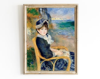 海辺で - ピエール＝オーギュスト・ルノワールの手描き油絵複製