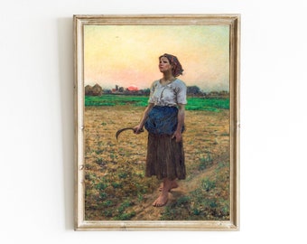 Jules Adolphe Breton - The Song of the Lark Printable | American Realism Oil Painting | Country Scenery | Agriculture | Vintage Farmhouse