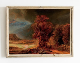 レンブラント・ファン・レイン - 善きサマリア人のいる風景画（印刷