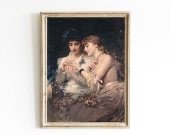 Sapphic Art Painting Printable, A Thorn amidst the Roses, Feminine WLW, Sapphic Gift, Lesbian Couple, LGBT Print, Queer Women, James Sant