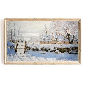 Claude Monet&#39;s The Magpie Samsung Frame TV Art | Snowy Cityscape | French Winter Landscape Frame TV | Christmas Art for Tv | Snow Scene Art