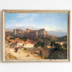 Samuel Colman - The Hill of the Alhambra, Granada Printable | Southern Spain Print | Vintage European Landscape | Ancient Neutral Cityscape