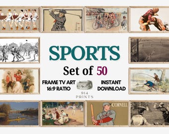 Vintage Sports Frame TV Art Set of 50 Bundle | Boxing | Instant Download | Baseball Game | Tennis Match | Ivy League | Old Money Aesthetic