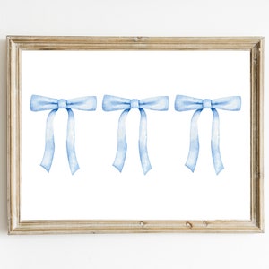 Dusty Blue Watercolor Bows Printable | Grand Millennial Art | Feminine Dainty Illustration | Little Boy Nursery Room Decor | Southern Print