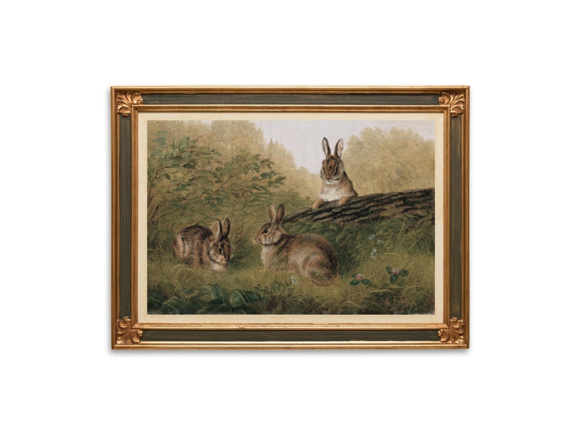 Arthur Fitzwilliam Tait Rabbits on a Log Printable | Muted Cottagecore ...