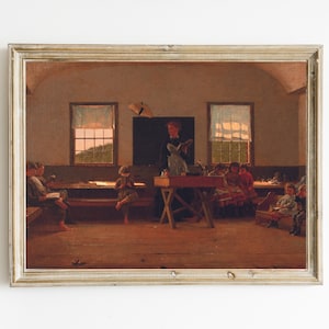 The Country School by Winslow Homer | One room school house | Vintage Female School Teacher Art | School Classroom | School Children Art