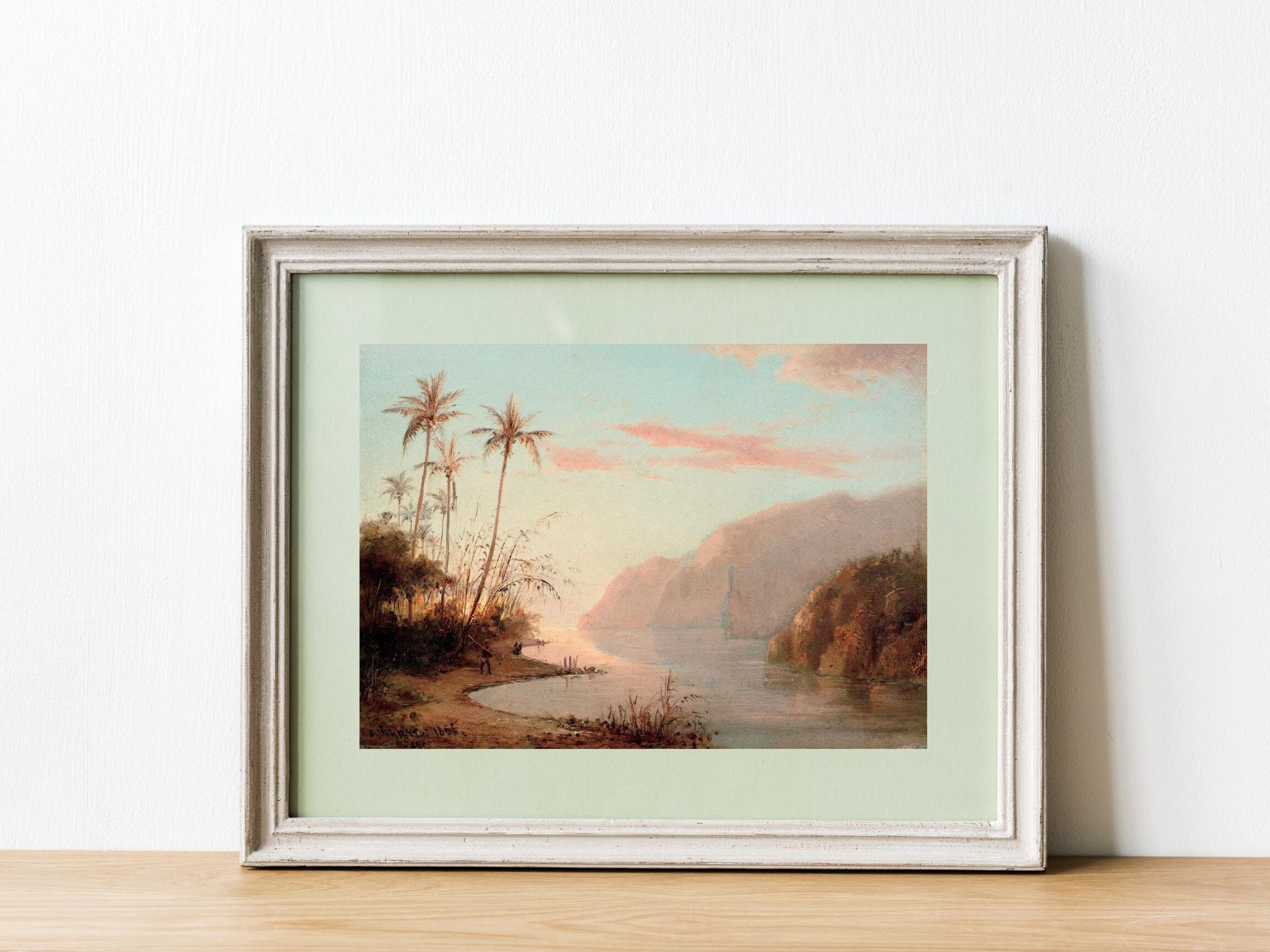 カミーユ・ピサロ、【ブージヴァルのセーヌ河畔】、希少な額装用画集より プリハード複製画／カミーユ・ピサロ「ブージヴァルのセーヌ河