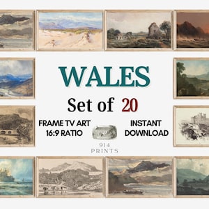 Wales Frame TV-konst Set med 20 stycken | Cymru | Walesiskt landskap | Stämningsfull natur | Digital nedladdning | Slott | Storbritannien