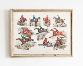 Mounted Sportsmen Printable, Vintage Classic Equestrian Art, Old Money Aesthetic, Fox Hunting Illustration, Equine Art, English Manor, Horse