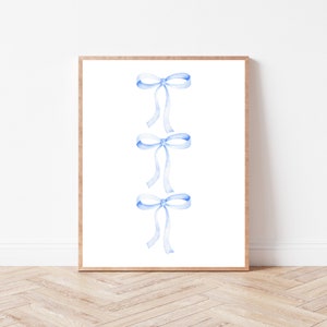 Watercolor Blue Bow Trio Art Print | Instant Download | Grand Millennial | Feminine Dainty Illustration | Nursery Room Decor | Kids Room