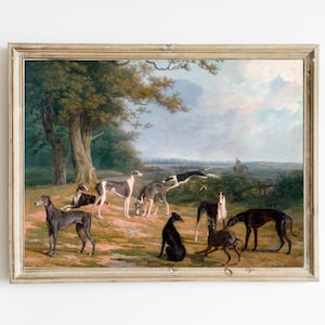 Jacques–Laurent Agasse - Nine Greyhounds in a Landscape Printable | Italian Greyhound | English Manor Home Art | Gift for Dog Owner | Canine
