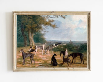 Jacques–Laurent Agasse - Nine Greyhounds in a Landscape Printable | Italian Greyhound | English Manor Home Art | Gift for Dog Owner | Canine