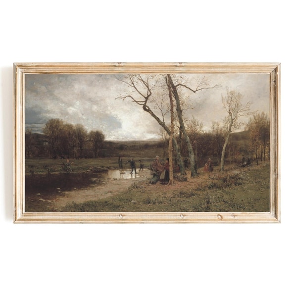 Jervis McEntee's Saturday Morning Samsung Frame TV Art | Vintage New York Art for Frame TV | Muted Autumn Landscape Tv Art | Dark Academia