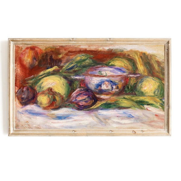 Bowl, Figs, and Apples by Renoir Samsung Frame TV Art | Fruit Still Life | Impressionist Digital Art for Frame TV | Vintage Farmhouse Art