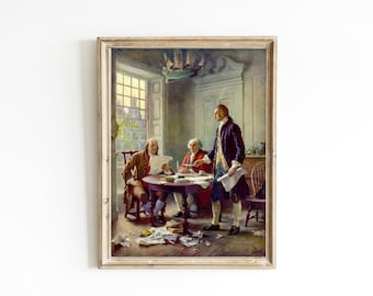 Writing the Declaration of Independence Printable, Vintage American History, Dark Academia, Federalist Art, Thomas Jefferson, Ben Franklin