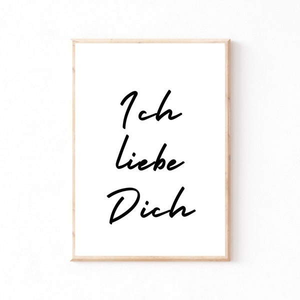 Ich Liebe Dich | I love You | Instant Download | Typography Art | Bedroom Wall Art | Anniversary | Romantic Gift | Above bed Illustration