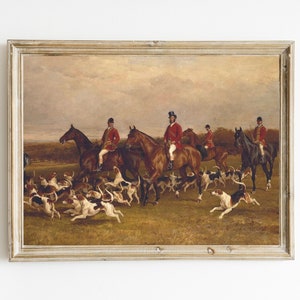 Her Majesty's Buckhounds by William H Hopkins Printable | Vintage Equestrian Oil Painting | Old Money Aesthetic | Hunting Hound Dog | Beagle