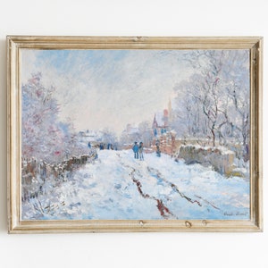 Claude Monet&#39;s Snow at Argenteuil Printable | Vintage Painting | Snowy Cityscape | Fine Art Print | Winter Landscape | French Impressionist