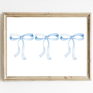 Dusty Blue Watercolor Bow Art Printable | Grand Millennial Art | Feminine Dainty Illustration | Little Boy Nursery Room Decor | Southern