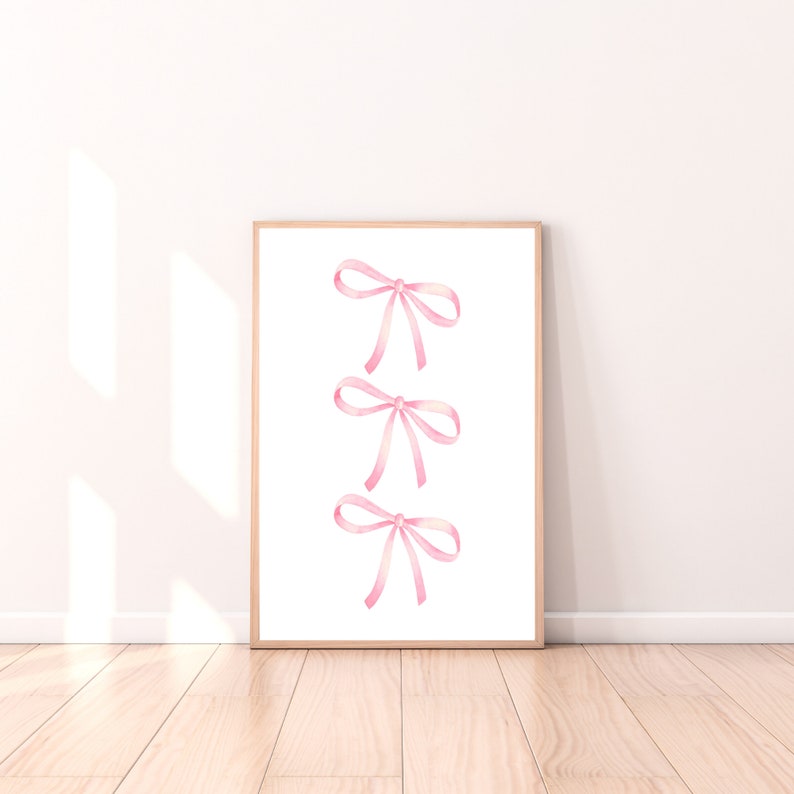 Watercolor Blush Bow Trio Art Print Instant Download Grand Millennial Feminine Dainty Illustration Nursery Room Decor Kids Room image 8