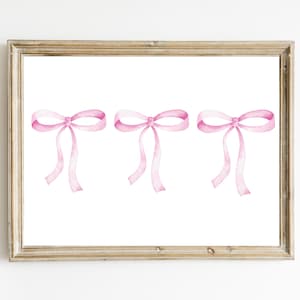 Soft Pink Watercolor Bow Trio Art Printable | Grand Millennial Art | Baby Girl Nursery Room Decor | Feminine Dainty Illustration | Kids Room
