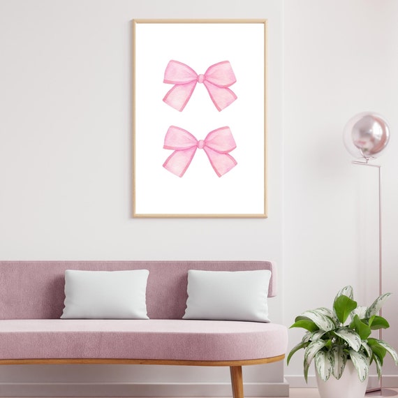 Pink Grandmillennial Bows Watercolor Wrapping Paper Sheets