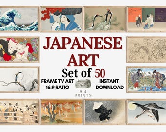 Japanese Art Frame TV Set of 50 Bundle | Vintage Asian Painting Collection | Instant Download | Japanese Florals