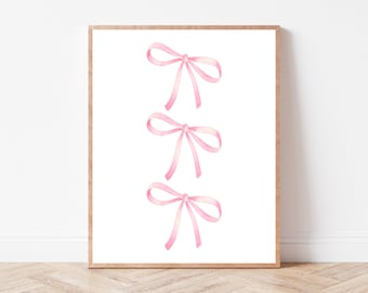 Watercolor Blush Bow Trio Art Print | Instant Download | Grand Millennial | Feminine Dainty Illustration | Nursery Room Decor | Kids Room
