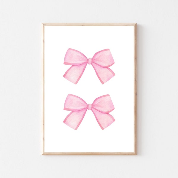 Watercolor Pink Bow Art Print | Instant Download | Grand Millennial | Feminine Dainty Illustration | Nursery Room Decor | Kids Room Art