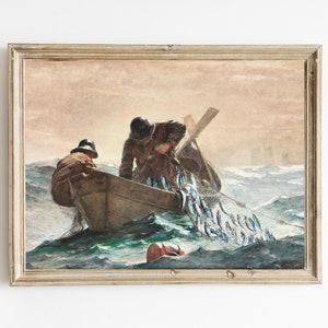 Winslow Homer - The Herring Net Printable | Musted Coastal Print | Antique Muted Fisherman Art | Muted Seascape Painting | Fishing Boat Art