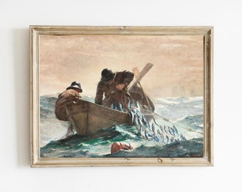 ニシン網 - ウィンスロー・ホーマーの手描き油絵複製、魚を捕る漁師