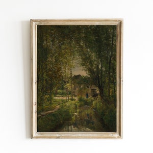 Landscape with a Sunlit Stream by Charles-François Daubigny Printable | Vintage Nature Oil Painting | French Country Scenery | Realism Art