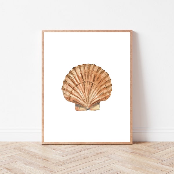 Watercolor Scallop Shell Instant Download Print | Sea shell Illustration | Grand Millennial Decor | Coastal Grandmother | New England