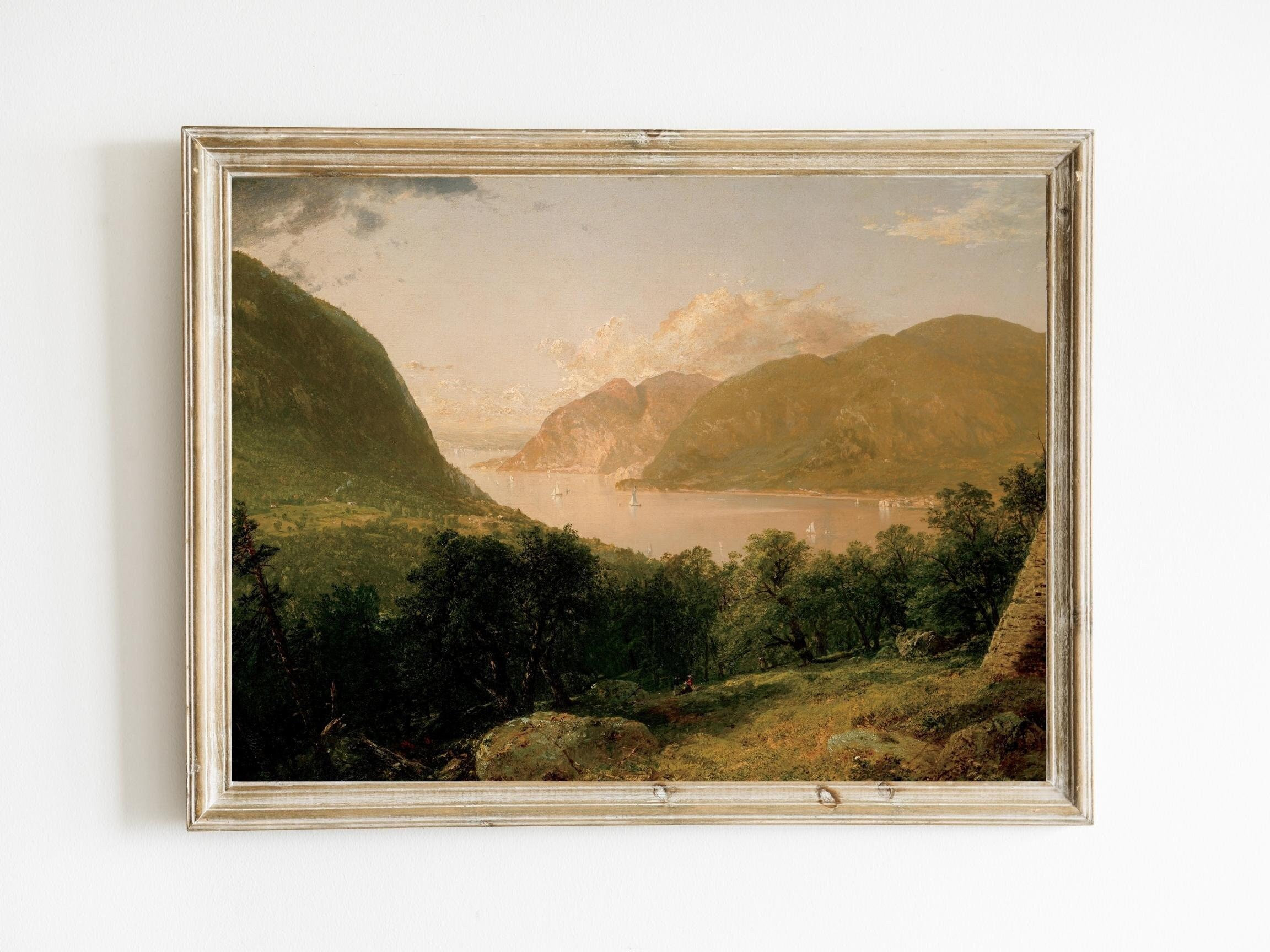 John Frederick Kensett - Hudson River Scene Printable | Westchester County New York | West Point | Mountain Landscape | River Cabin Wall Art