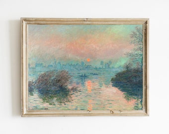 Claude Monet - Sun setting on the Seine at Lavacourt Printable | Vintage French River Painting | Impressionist Waterscape | European Travel