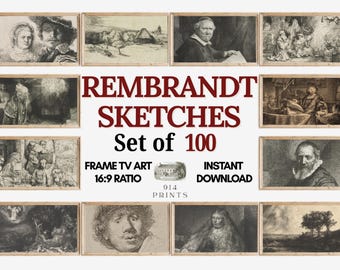 Rembrandt Sketches Frame TV Art Set of 150 Bundle | Vintage Moody Nature | Dutch Painter | Digital Download | Dark Academia | Line Art