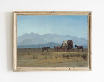 Surveyor’s Wagon in the Rockies by Albert Bierstadt Printable, Old Americana Art, Rocky Mountains, Colorado Mountain Landscape, Western Art