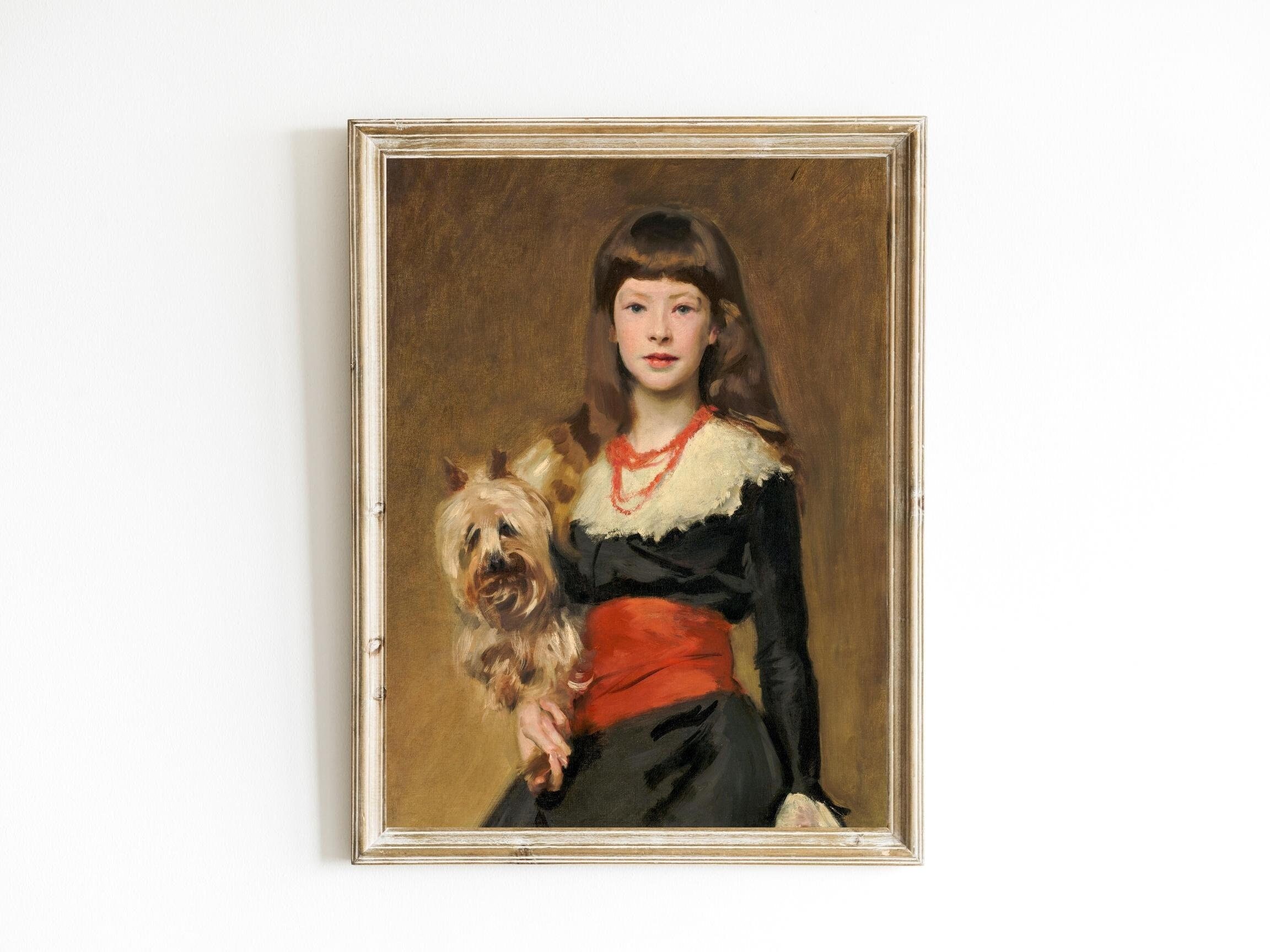 John Singer Sargent - Miss Beatrice Townsend Printable | English Manor Painting | 19th Century Fine Art | Child Portrait | Yorkshire Terrier